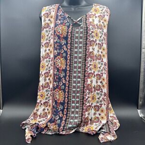 EST. 1946 Floral Boho Top Sleeveless‎ Criss Cross Plus Size 22/24W Fall Autumn